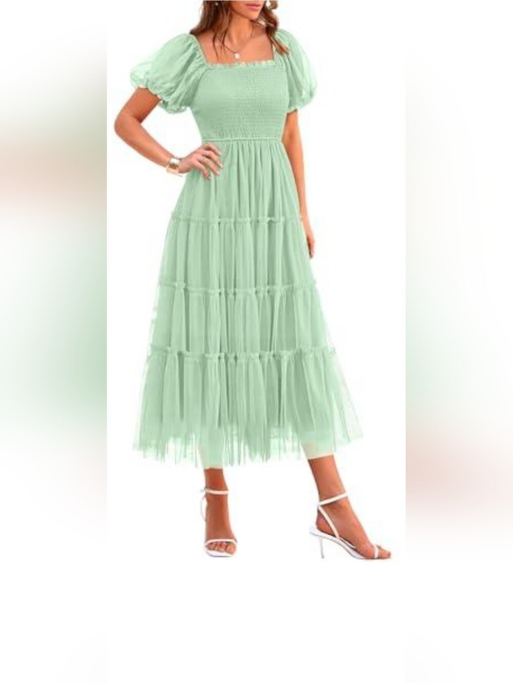 Mint Puff Sleeve Tiered Maxi Dress S (4/6)